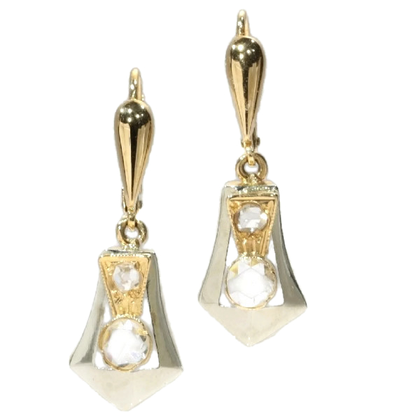 Retro rose cut diamond bi-color gold earrings